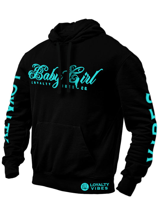 Loyalty Vibes Babygirl Hoodie Black Baby Blue Women's - Loyalty Vibes