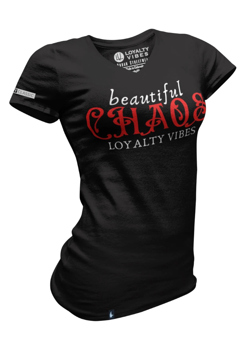 Beautiful Chaos V-Neck Tee - Black/Red - Loyalty Vibes