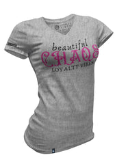 Beautiful Chaos V-Neck Tee - Heather Grey/Pink - Loyalty Vibes