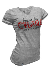 Beautiful Chaos V-Neck Tee - Heather Grey/Red - Loyalty Vibes