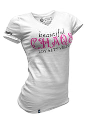 Beautiful Chaos V-Neck Tee - White/Pink - Loyalty Vibes