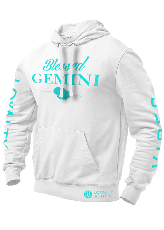 Blessed Gemini Hoodie White Teal - Loyalty Vibes