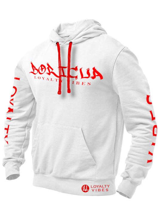 Loyalty Vibes Boricua Hoodie White Red Men's - Loyalty Vibes