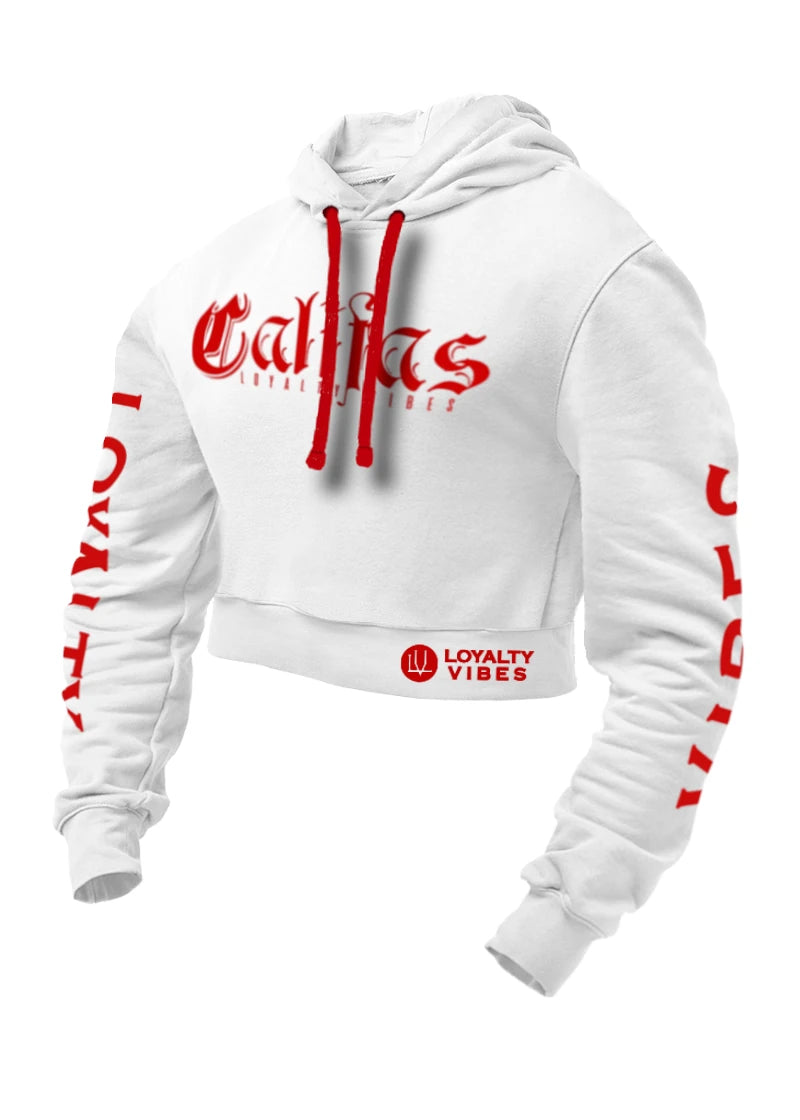Califas Cropped Hoodie White/Red - Loyalty Vibes