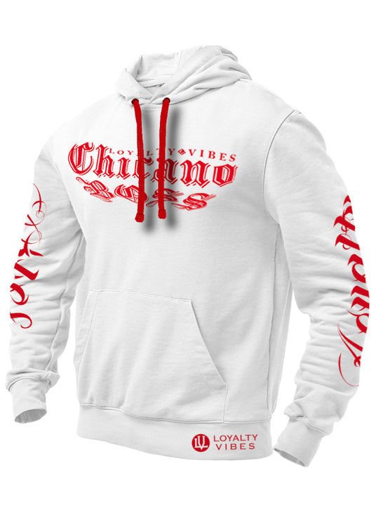 Loyalty Vibes Chicano Boss Hoodie White Red Men's - Loyalty Vibes