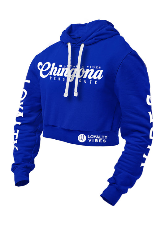 Chingona Pero Cute Cropped Hoodie Blue - Loyalty Vibes