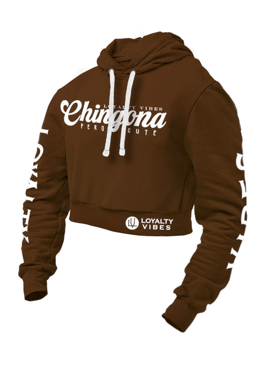 Chingona Pero Cute Cropped Hoodie Brown - Loyalty Vibes