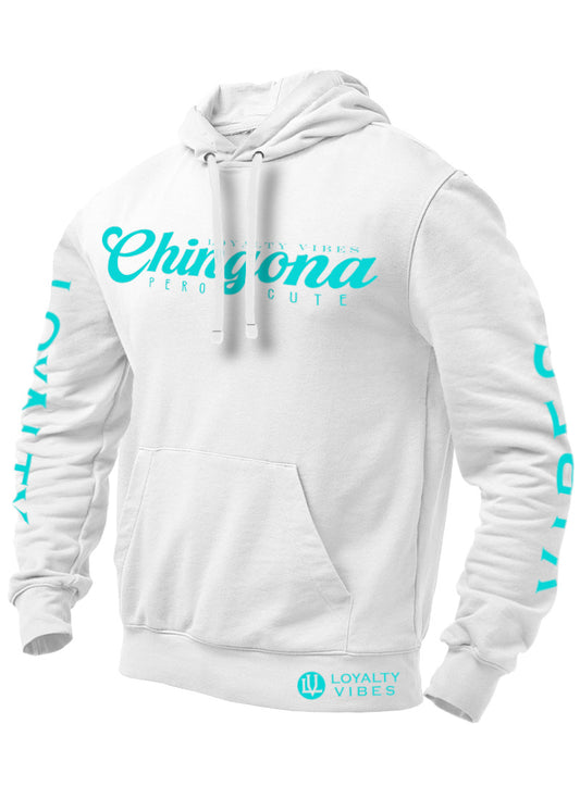 Chingona Pero Cute Hoodie White Teal - Loyalty Vibes