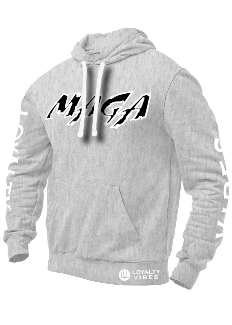 Classic Macho MAGA Hoodie 2.0 - Heather Grey/White/Black - Loyalty Vibes