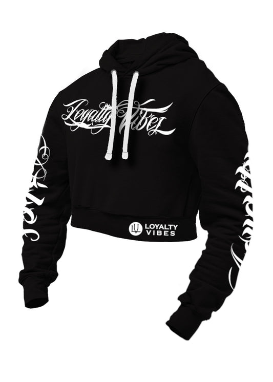 Loyalty Vibes Collective Cropped Hoodie Black Women's - Loyalty Vibes