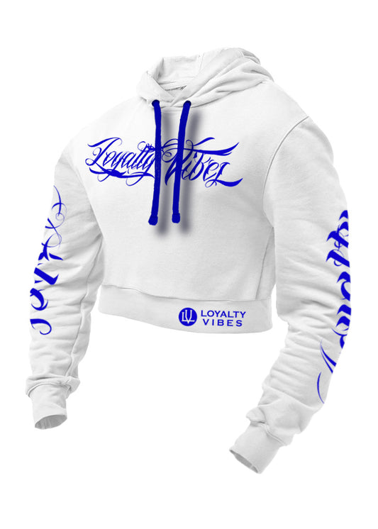 Loyalty Vibes Collective Cropped Hoodie White Blue Women's - Loyalty Vibes