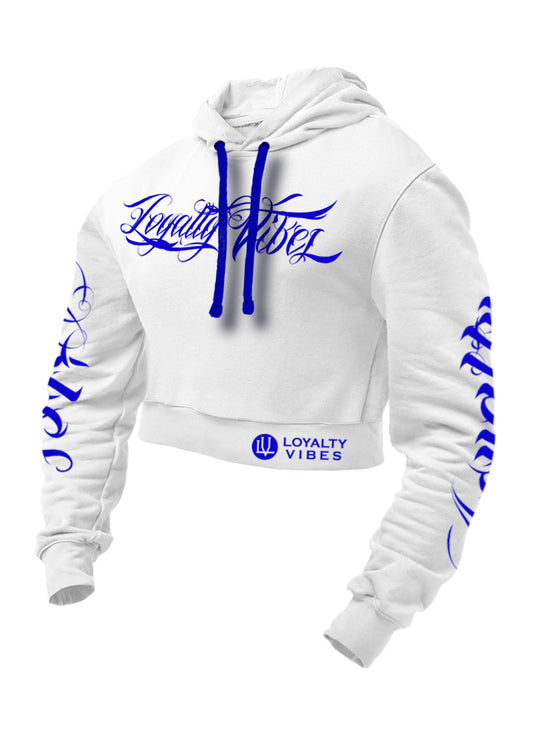 Collective Cropped Hoodie White Blue Women's - Loyalty Vibes