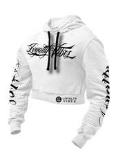 Loyalty Vibes Collective Cropped Hoodie White Women's - Loyalty Vibes