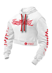 Loyalty Vibes Collective Cropped Hoodie White Red Women's - Loyalty Vibes