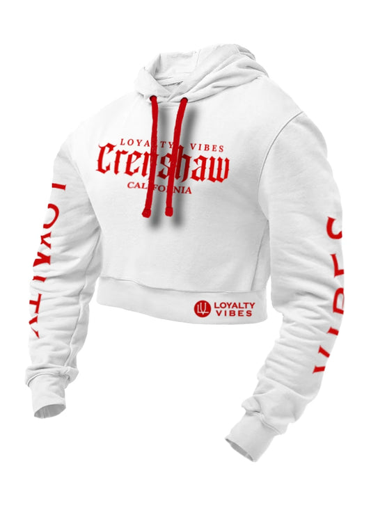 Loyalty Vibes Crenshaw Cropped Hoodie White Red - Loyalty Vibes
