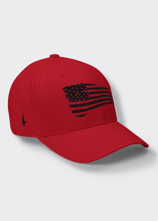 Distressed American Flag Fitted Hat - Red/Black - Loyalty Vibes