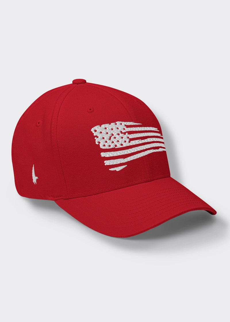 Distressed American Flag Fitted Hat - Red/White - Loyalty Vibes