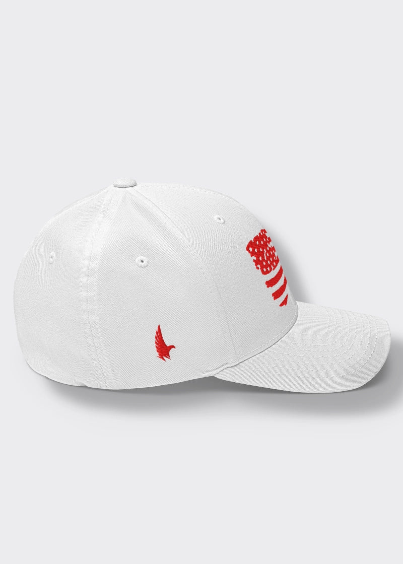 Distressed American Flag Fitted Hat - White/Red - Sideview - Loyalty Vibes