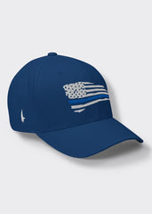 Distressed Blue Line American Flag Fitted Hat - Blue - Loyalty Vibes