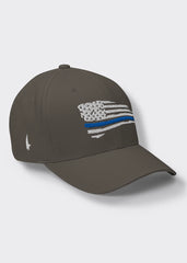 Distressed Blue Line American Flag Fitted Hat - Charcoal Grey - Loyalty Vibes