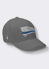 Distressed Blue Line American Flag Fitted Hat - Grey - Loyalty Vibes