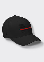 Distressed Red Line American Flag Fitted Hat - Blackout - Loyalty Vibes