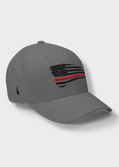 Distressed Red Line American Flag Fitted Hat - Grey/Black - Loyalty Vibes