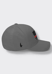 Distressed Red Line American Flag Fitted Hat - Grey/Black - Sideview - Loyalty Vibes