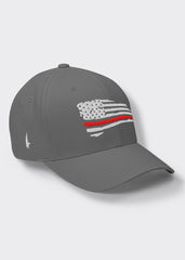 Distressed Red Line American Flag Fitted Hat - Grey - Loyalty Vibes