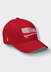 Distressed Red Line American Flag Fitted Hat - Red - Loyalty Vibes