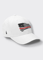 Distressed Red Line American Flag Fitted Hat - White - Loyalty Vibes