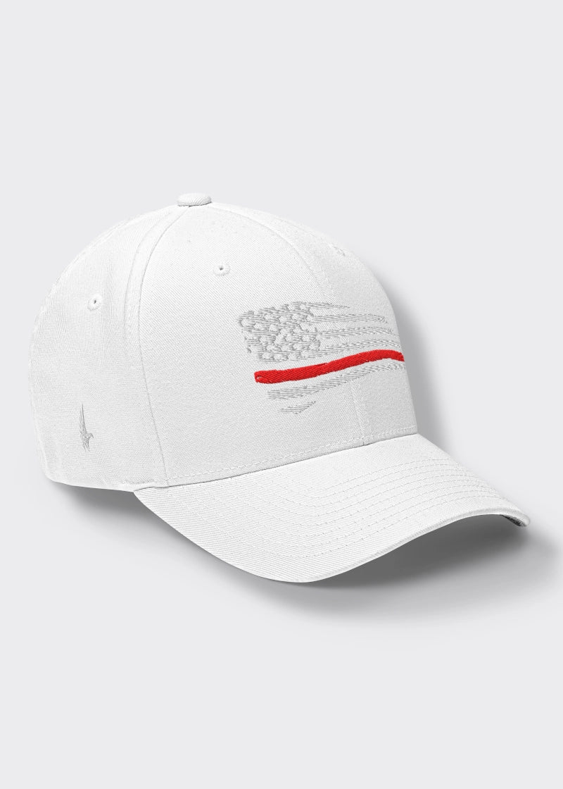 Distressed Red Line American Flag Fitted Hat - Whiteout - Loyalty Vibes