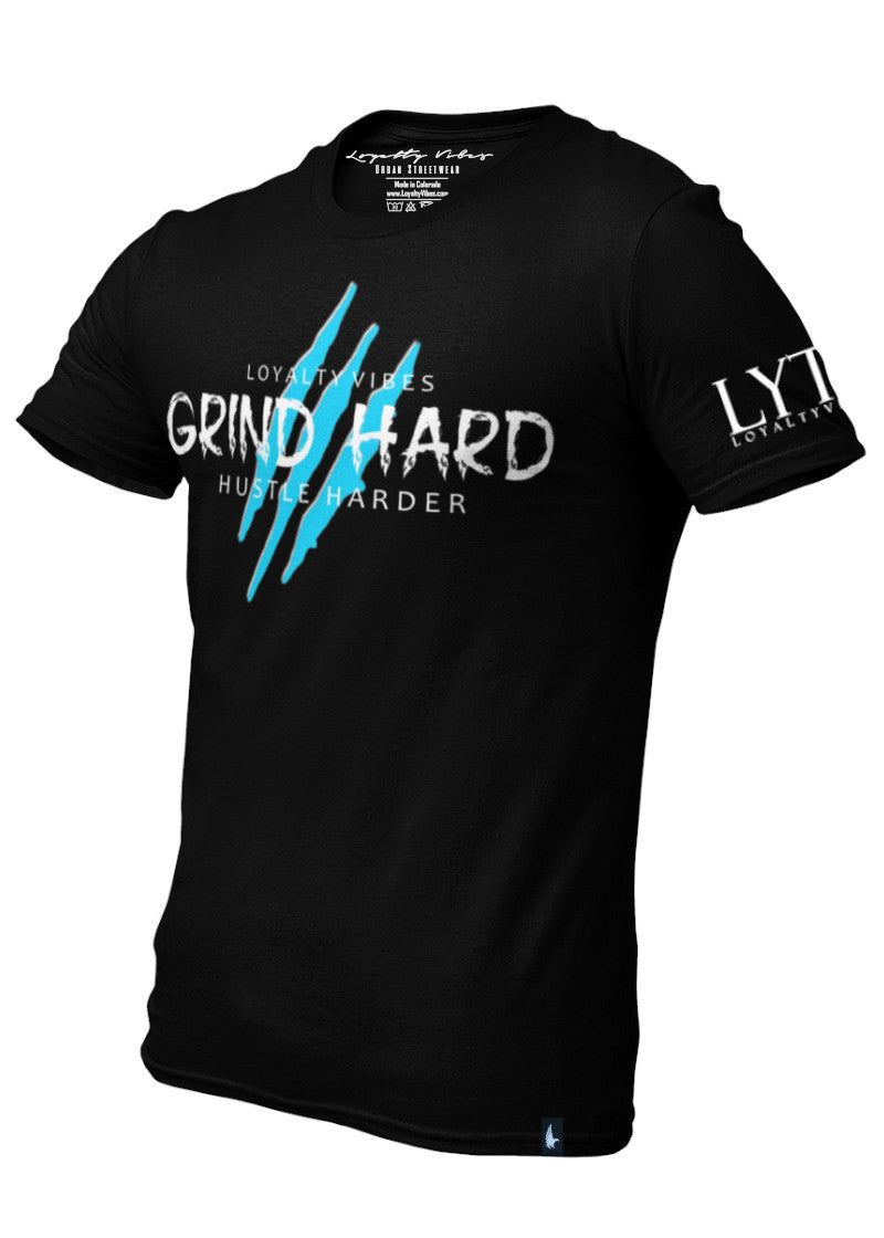 Loyalty Vibes Grind Hard T-Shirt Black Blue Men's - Loyalty Vibes