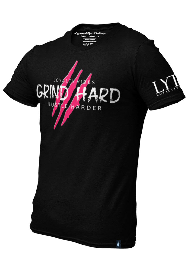 Loyalty Vibes Grind Hard T-Shirt Black Pink Men's - Loyalty Vibes
