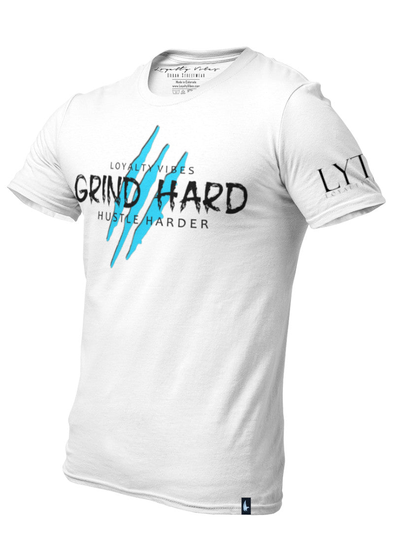 Loyalty Vibes Grind Hard T-Shirt White Blue Men's - Loyalty Vibes