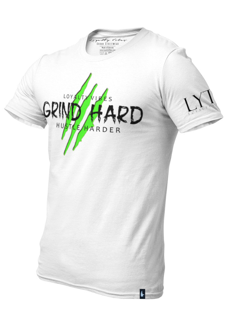 Loyalty Vibes Grind Hard T-Shirt White Green Men's - Loyalty Vibes