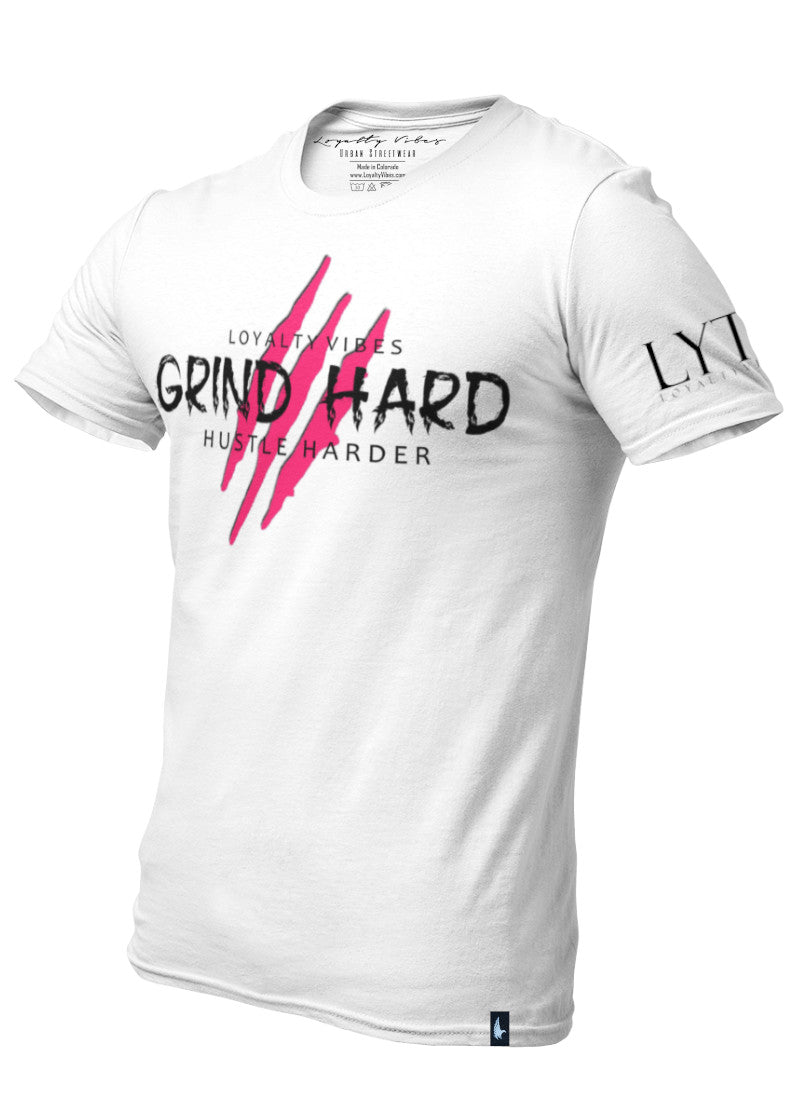 Loyalty Vibes Grind Hard T-Shirt White Pink Men's - Loyalty Vibes