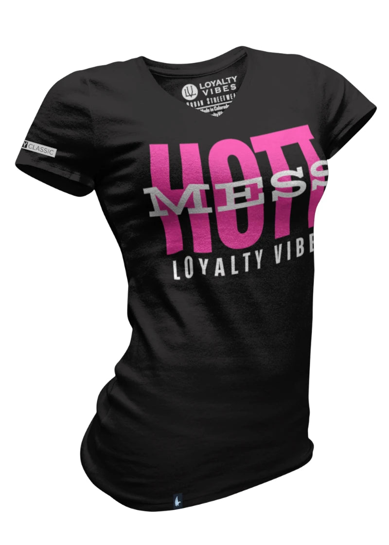 Hott Mess V-Neck Tee - Black/Pink - Loyalty Vibes