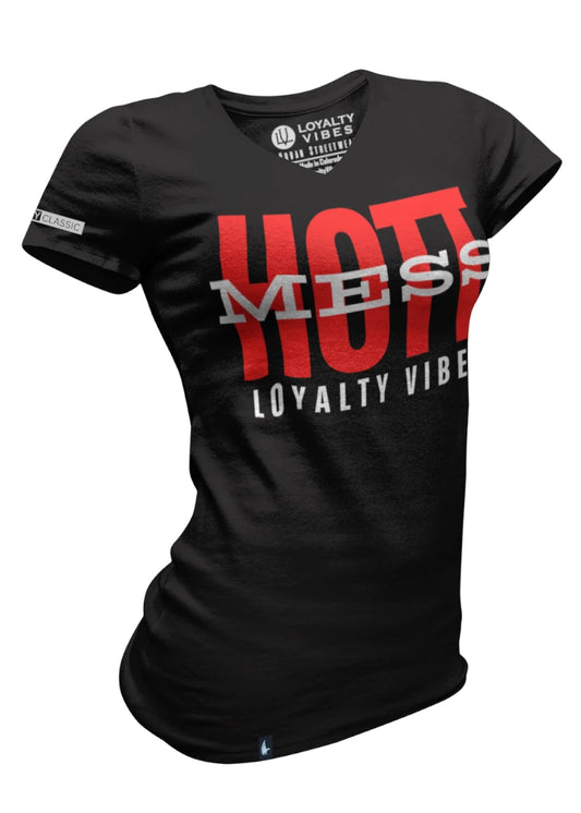 Hott Mess V-Neck Tee Black Red - Loyalty Vibes