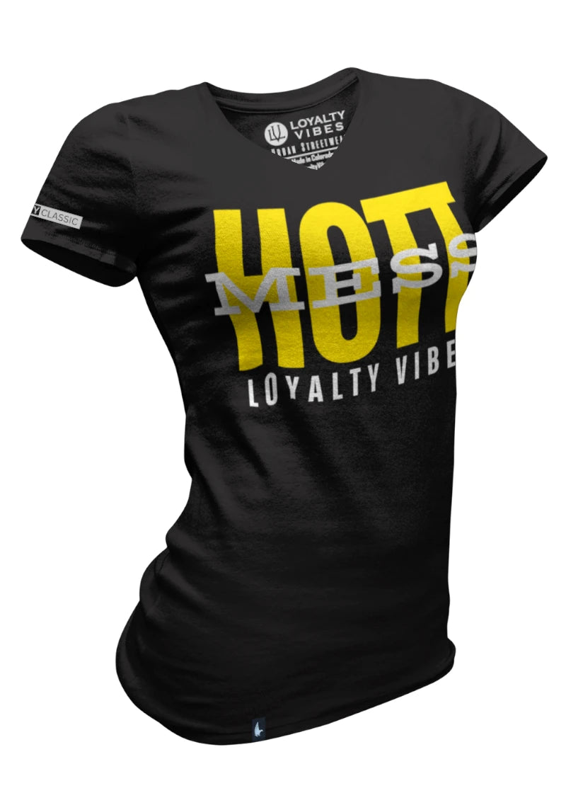 Hott Mess V-Neck Tee - Black/Yellow - Loyalty Vibes