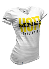 Hott Mess V-Neck Tee - White/Yellow - Loyalty Vibes