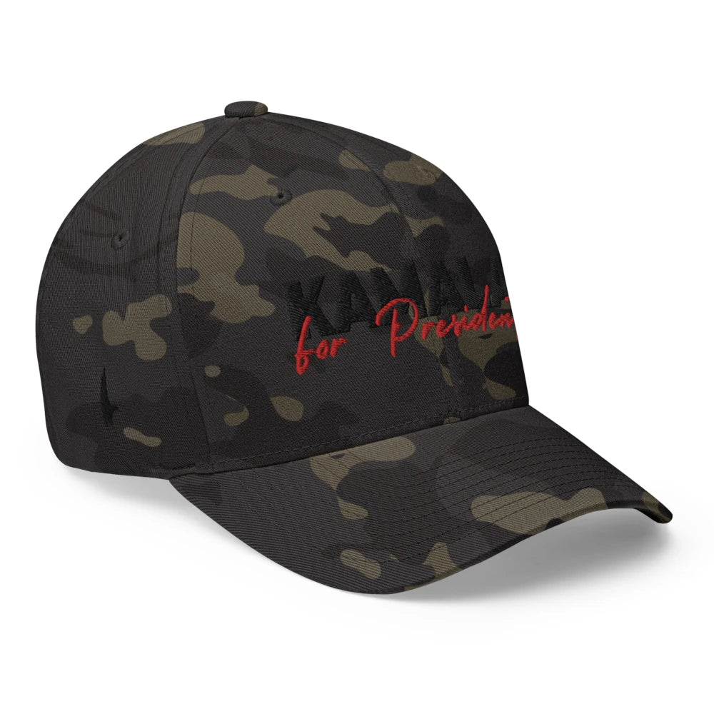 Kamala For President Fitted Hat Camo Green Black - Loyalty Vibes