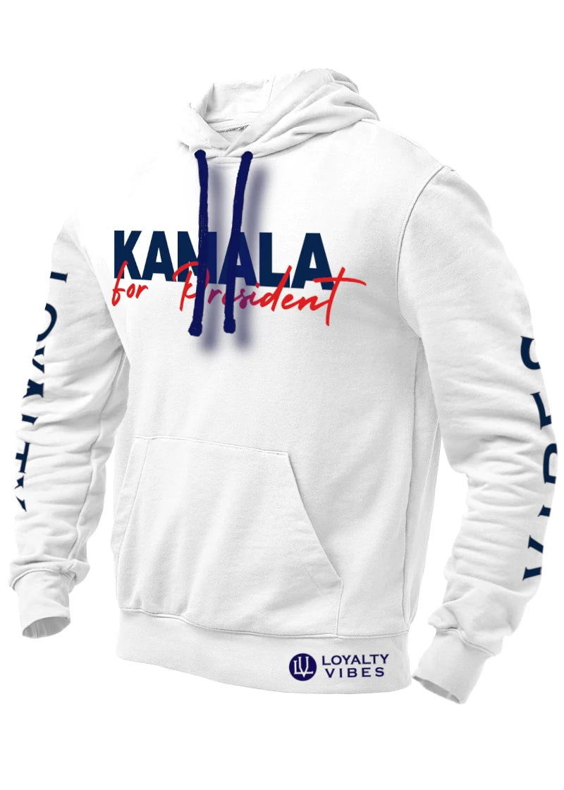 Kamala For President Hoodie White Navy Blue - Loyalty Vibes