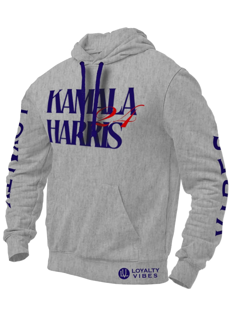 Kamala Harris 24 Hoodie Heather Grey Navy Blue - Loyalty Vibes