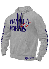 Kamala Harris 24 Hoodie Heather Grey Navy Blue - Loyalty Vibes