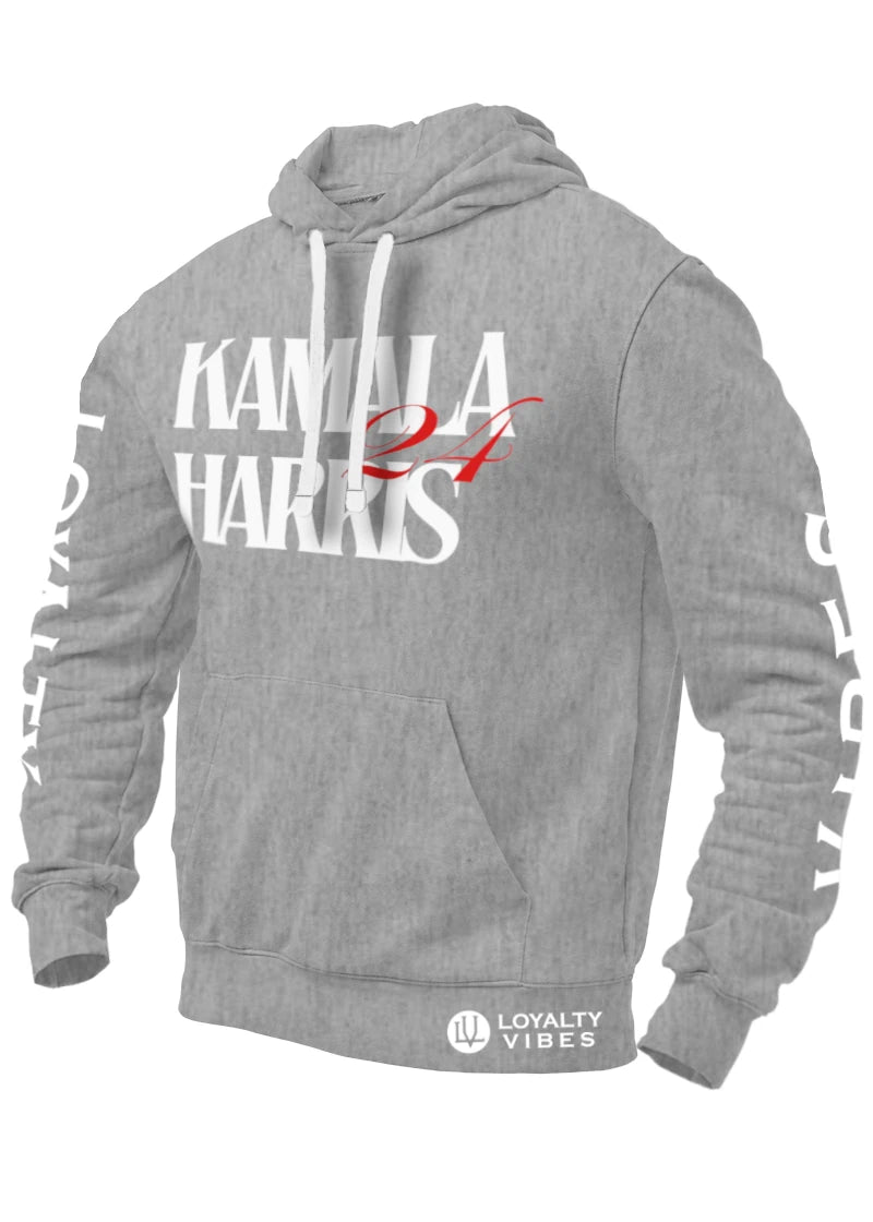 Kamala Harris 24 Hoodie Heather Grey White - Loyalty Vibes