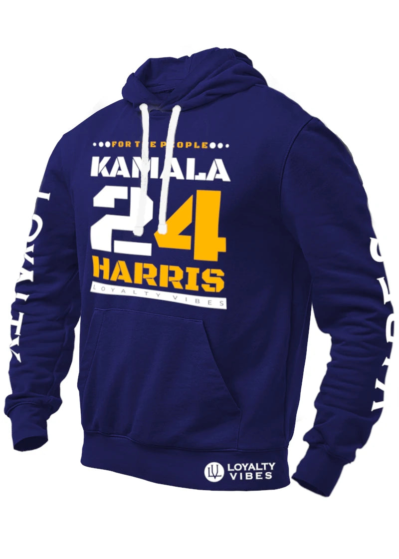 Kamala Harris For The People Hoodie Navy Blue White Tangerine - Loyalty Vibes