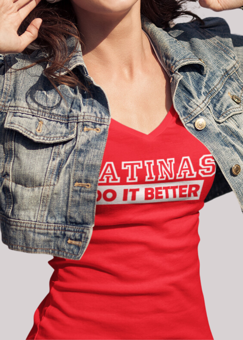 Loyalty Vibes Latinas Do It Better V-Neck Tee Red Women's - Loyalty Vibes