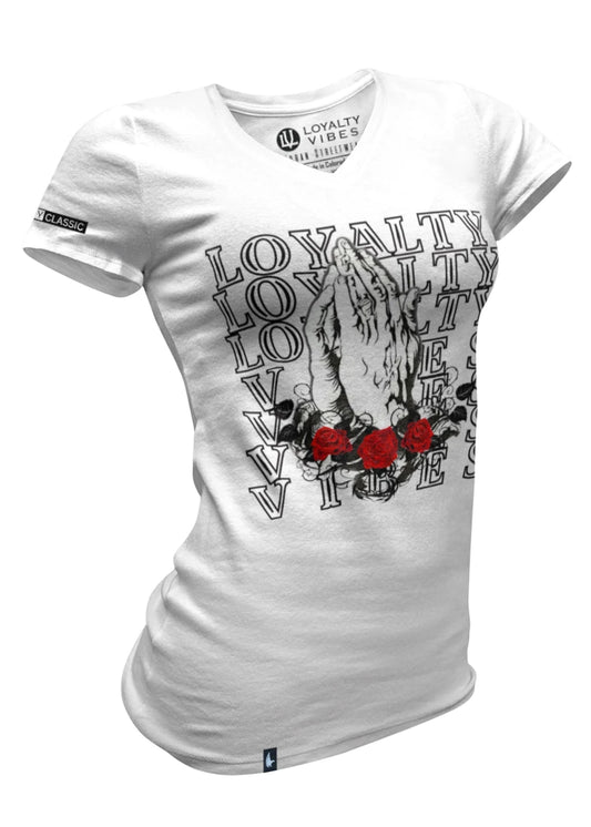 Loyalty Prayer V-Neck Tee White - Loyalty Vibes