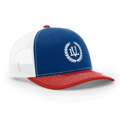 LOYALTY VIBES Crossover Trucker Hat White Blue Red OS - Loyalty Vibes